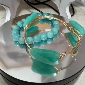 Bourbon and Boweties Gold-Tone Bracelet Set with Mint Green Beads